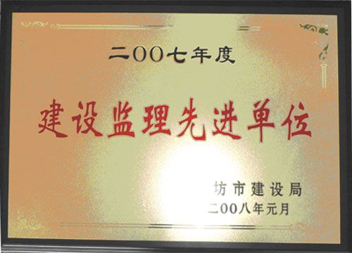 点击查看详细信息<br>标题：2007年度建设监理先进单位 阅读次数：4767